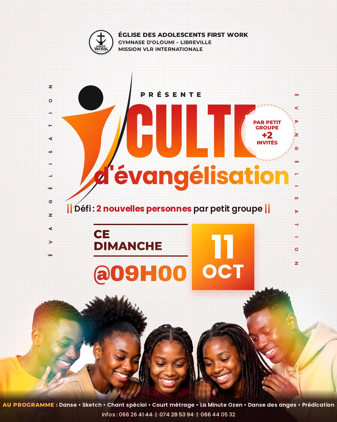 Affiche typographique pour le culte d’évangélisation First Work