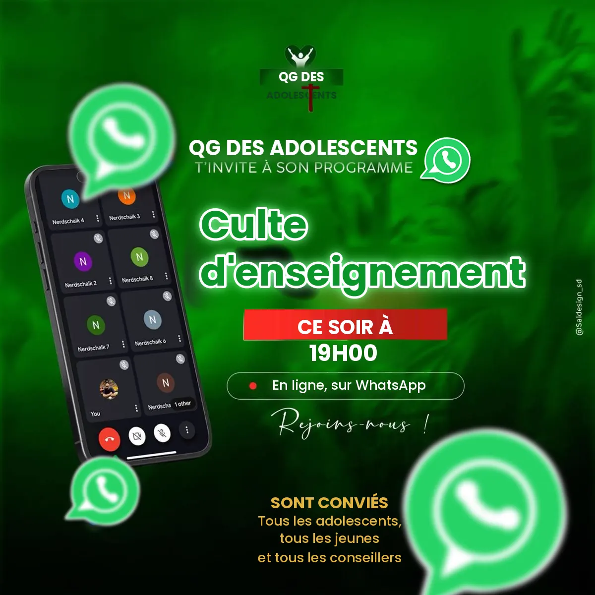 Affiche verte du culte d’enseignement en ligne First Work