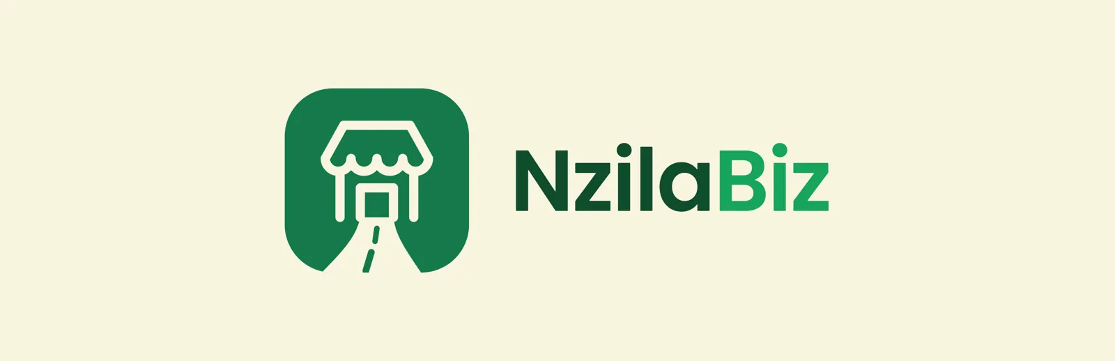 Logo NzilaBiz vert sur fond crème